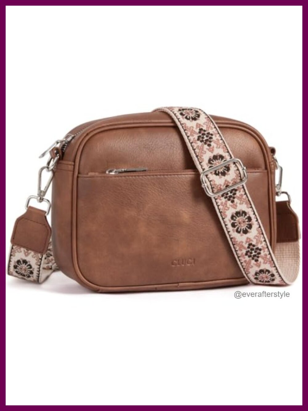 Womens Crossbody Bag Vegetarian Leather Wide Guitar Strap Adjustable Shoulder